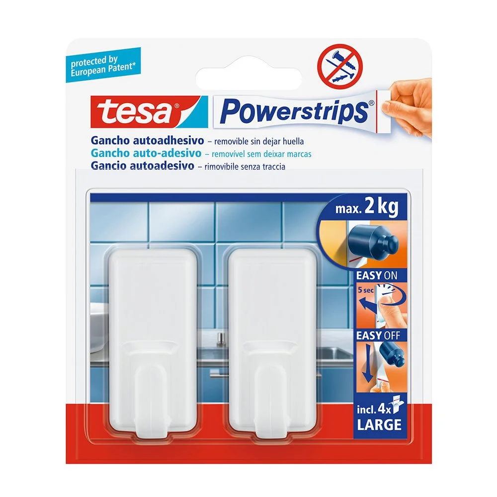 Tesa Menaje Powerstrips 2 Ganchos+4 Tiras Para Fix