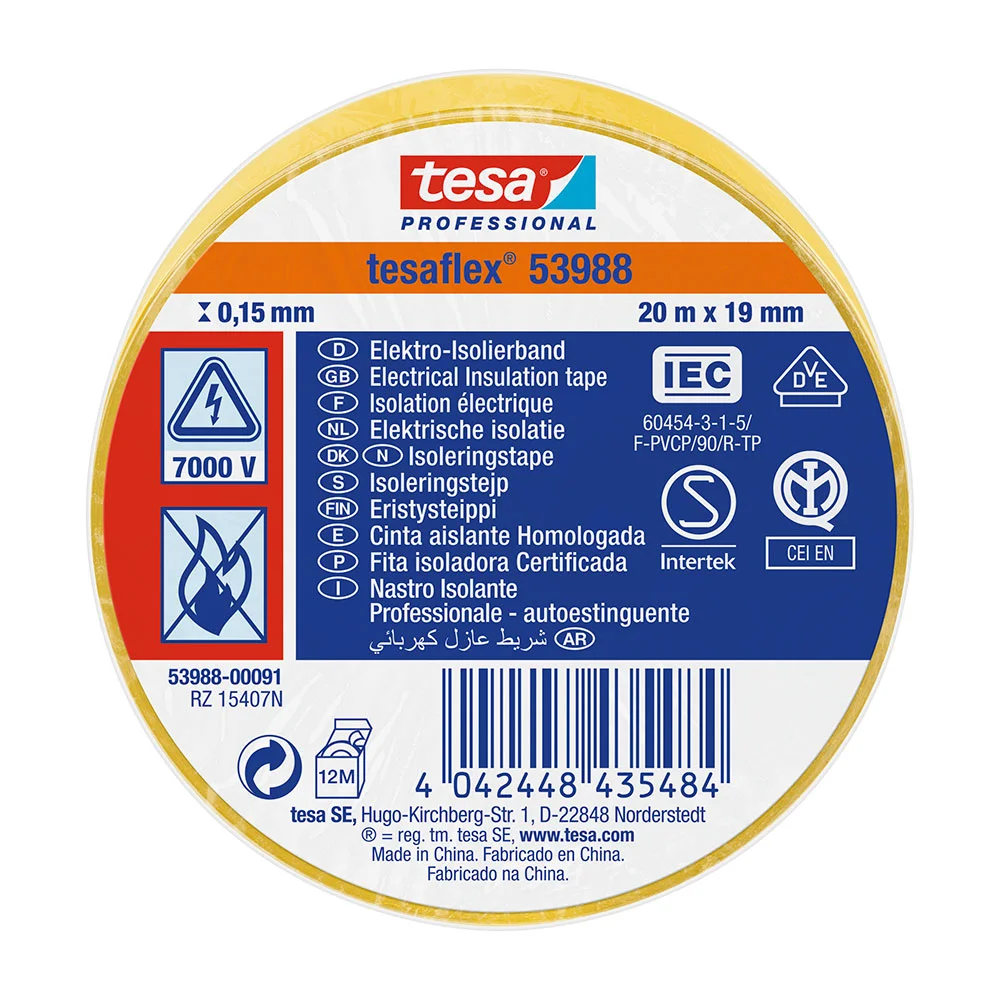 Fita isolante homologada amarela 20m x 19mm