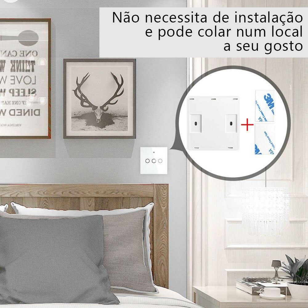 Interruptor em Vidro 3 Canais Rf
