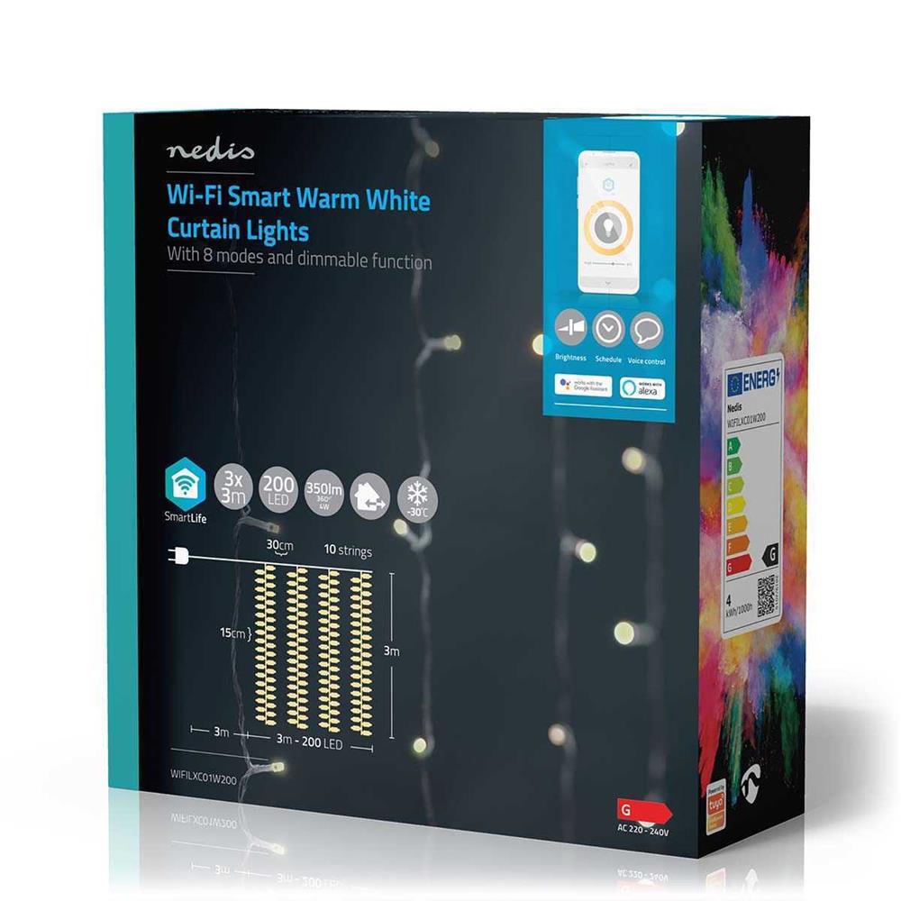 Iluminação Decorativa Nedis Smartlife Wi-Fi Branco | 200 Leds | 3m | Android / Ios
