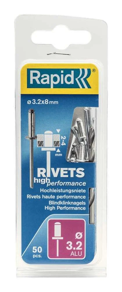 Blíster de 50 Rebites  3,2x8mm. Alu + Broca 5000.