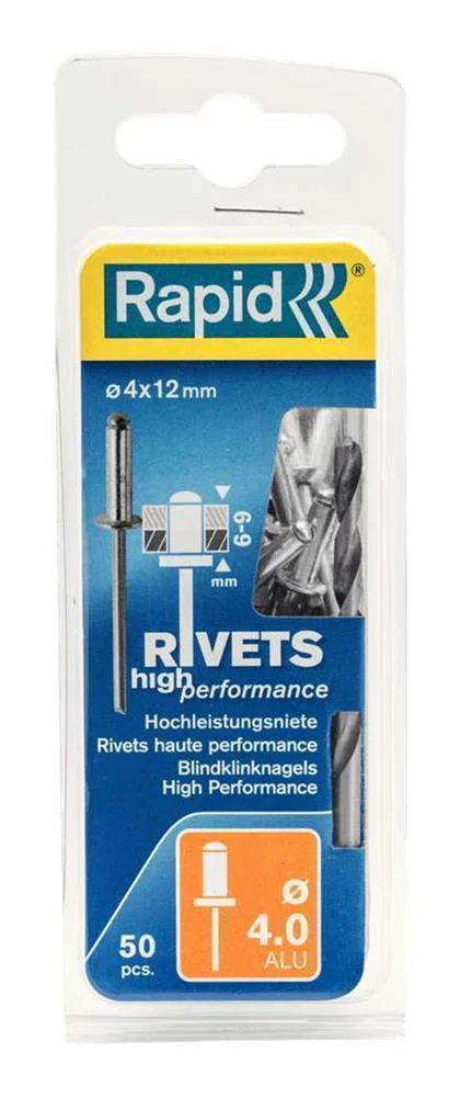 Blíster de 50 Rebites  4x12mm. Alu + Broca 50003.