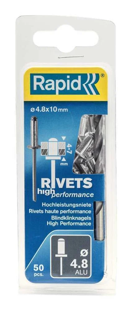 Blíster de 50 Rebites  4,8x10mm. Alu + Broca 500.