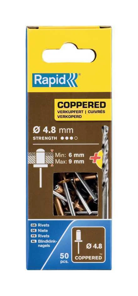 Blíster de 50 Rebites Ø4,8x12mm Alu+Broca Cobreado 5001467 Rapid