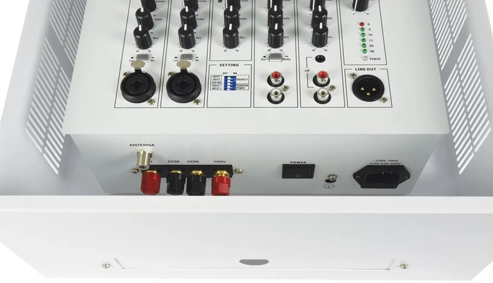 Amplificador de parede 100V com microfone UHF