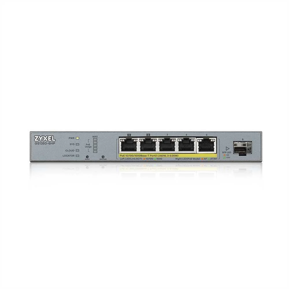 Zyxel Switch  6x Ge Gs1350-6hp   Poe Long Range  60w 802.3bt