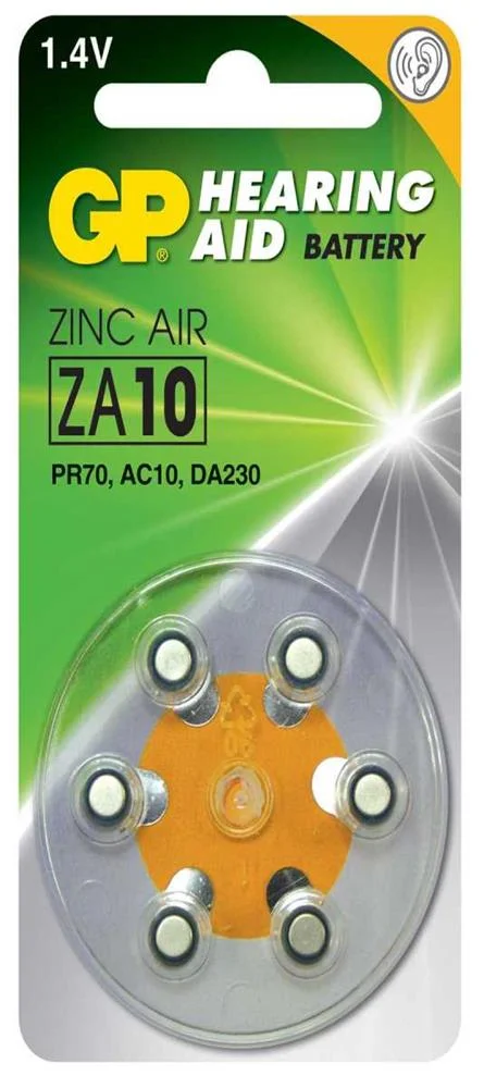 Za10 (Pr70) Yellow, 1.4v, 75mah, 3.6x5.8mmã, 6pcs/Pack.