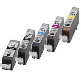 Conjunto 5 Tinteiros Canon Compatíveis Pgi-520bk/Cli-521bk/Cli-521c/Cli-521m/Cli-521y