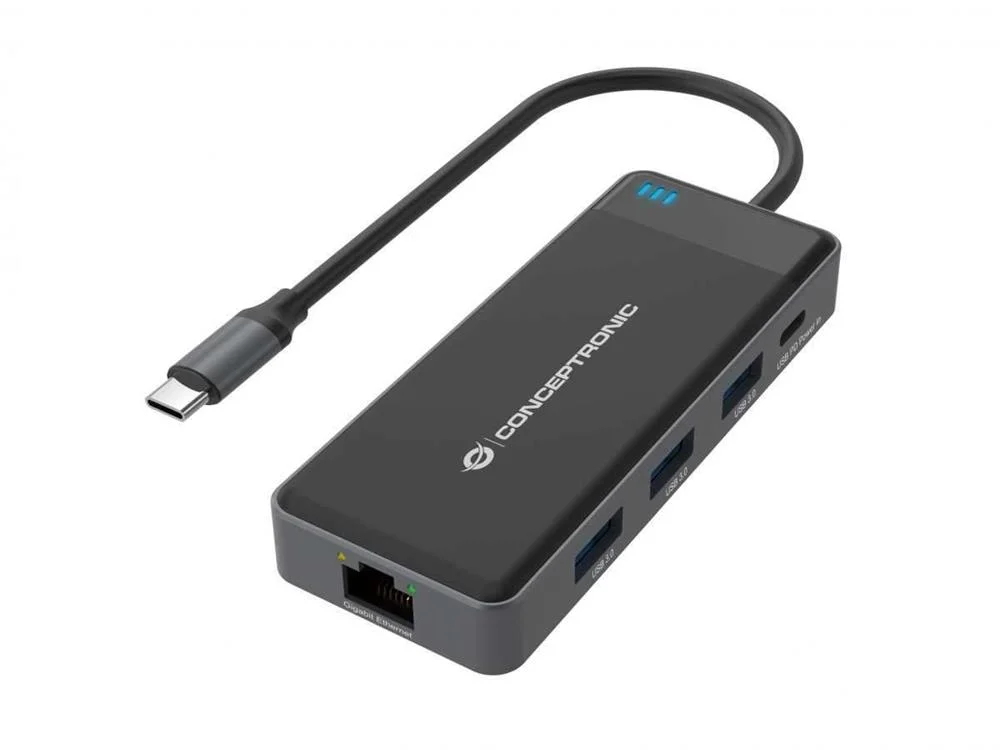 Conceptronic Dock Usb-C->2xhdmi,Gbe,3xusb3.0,100wpd 0.25m Gr