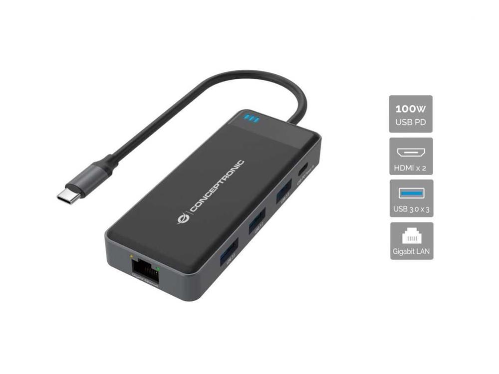 Docking Station Usb-C Usb-C Macho com Hub 3x Usb 3.0 + 2x Hdmi - Conceptronic