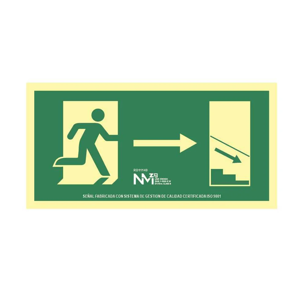 Sinal Evacuação Escadas Abaixo à Direita Pvc 0,7mm Classe B 32x16cm B11140 Normaluz