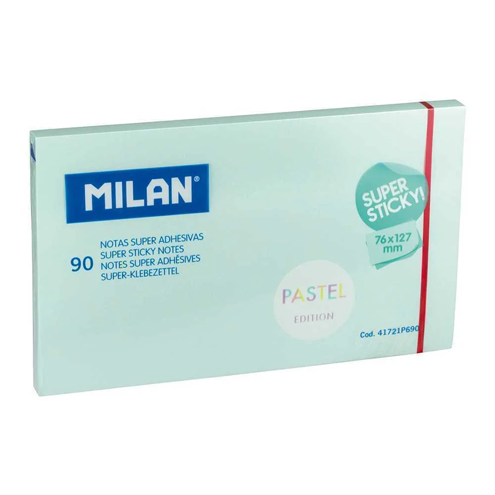 Bloco de 90 Notas Super Adesivas Azul Pastel 76x127mm Milan