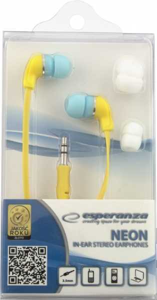 Auriculares Neon c/ Fios Stereo Amarelo - ESPERAN.