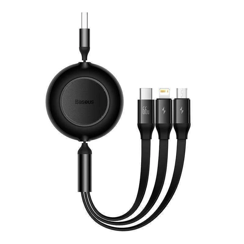 Baseus Bright Mirror 3, Usb Kabel 3 V 1 Pro Micro Usb / Usb-C / Lightning 66w / 2a 1,1 M (Cerný)