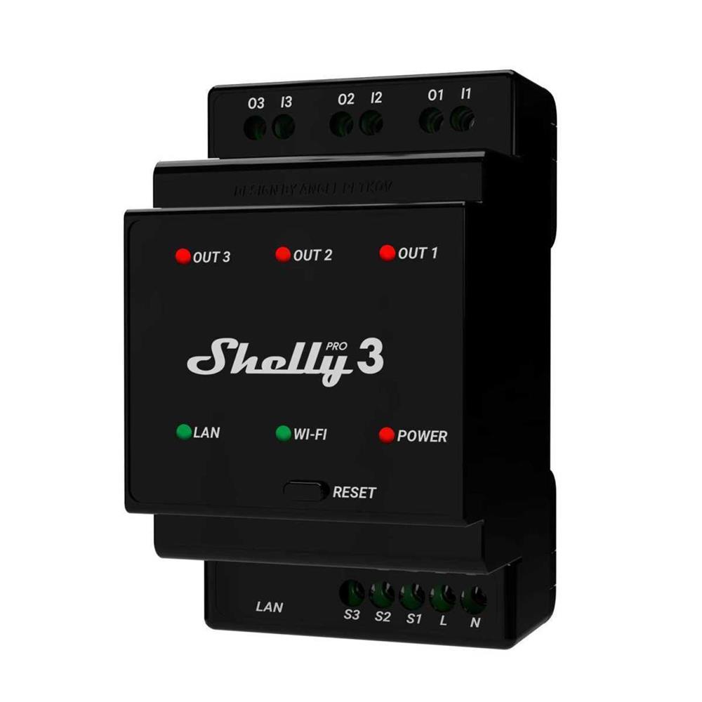 SHELLY PRO 3 RELÉ DE ENERGIA PRETO