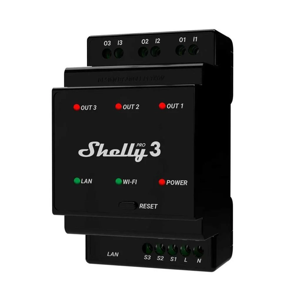 Shelly Pro 3 Wifi + Ethernet 3-Gang Smart Relay Switch With Din-Rail Support