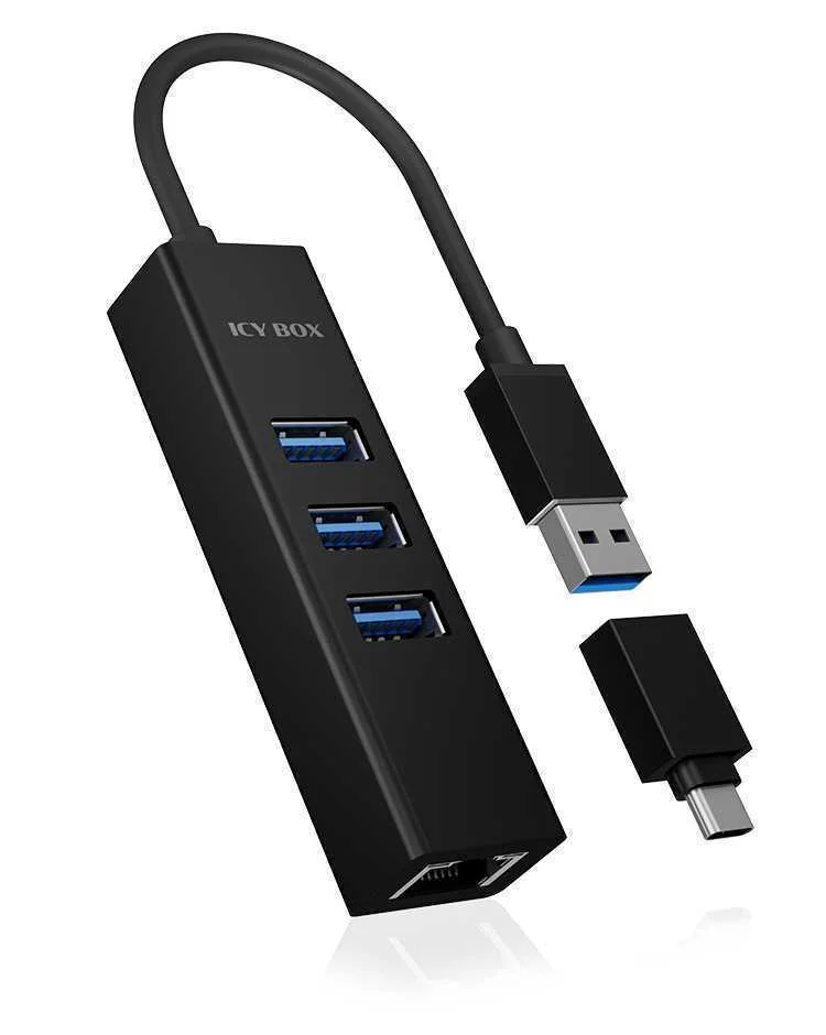 Hub Icybox 4-Port Ib-Hub1419-Lan Usb 3.0 Hub & Lan Adapter