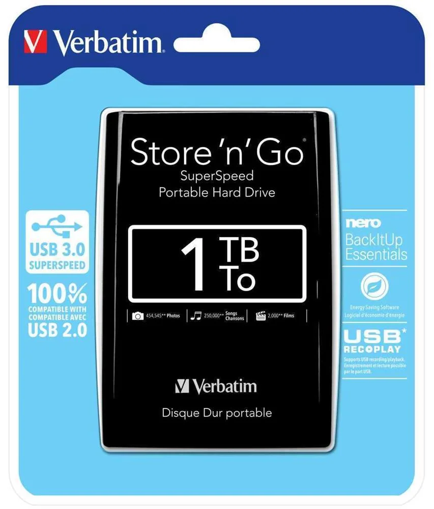 VERBATIM STORE N GO DISCO EXTERNO 1000 GB PRETO