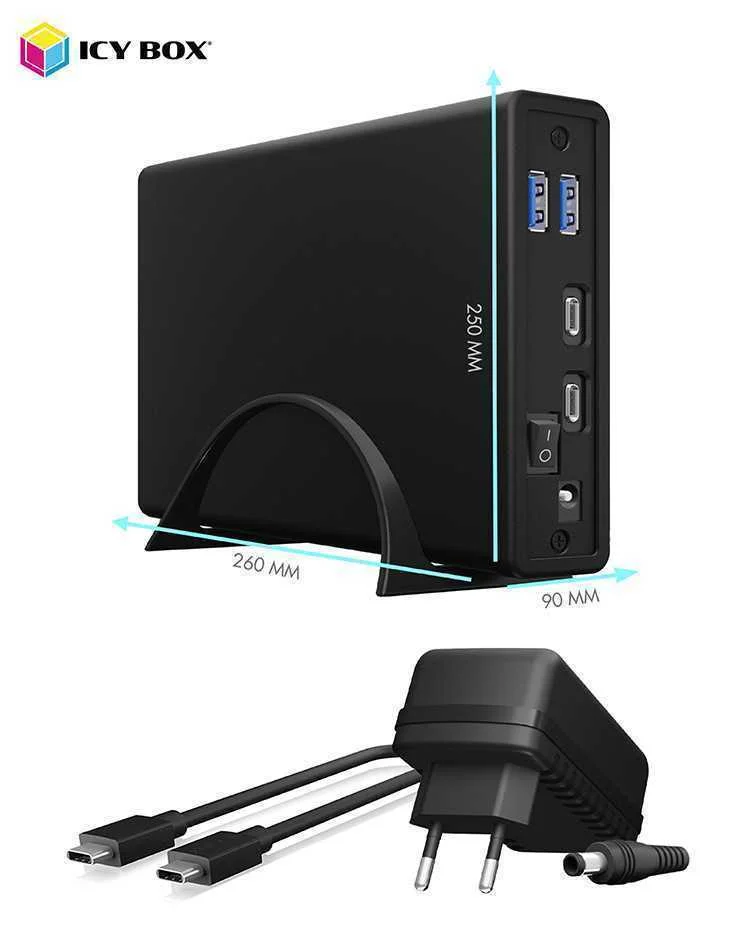 Geh. Icybox Usb 3.2 2,5"+3,5" Sata3 Hdd/Ssd Usb Typ-C M.Hub