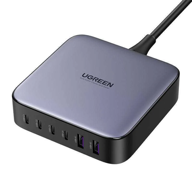 Carregador Ugreen Cd271 Gan 200w Dual Usb-C/Usb-A 6-Port Desktop Charger Cinza