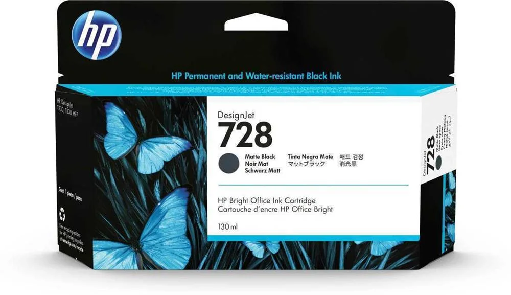 Hp 728 130-Ml Matte Black Designjet Ink Cartridge.