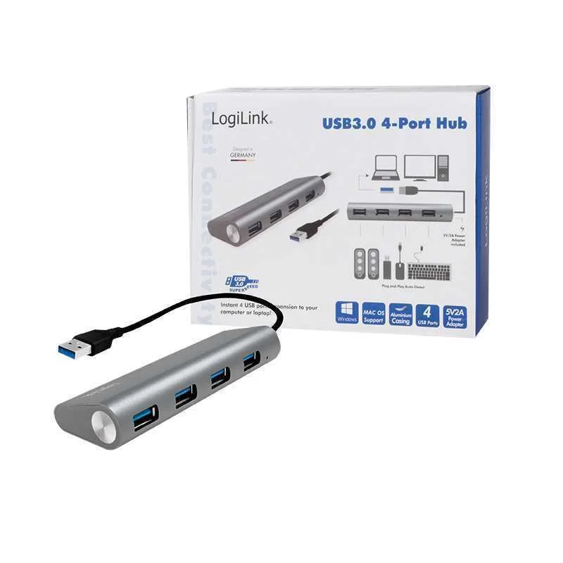 Logilink Usb 3.0 Hub 4-Port, Aluminium Grau