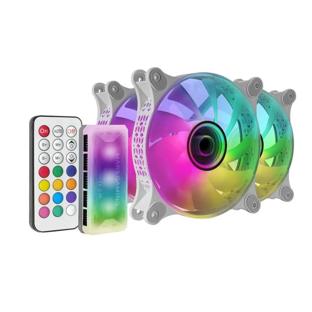 Ventoinha Mars Gaming Mf-3dkit,3x12cm Infi Mirror Fan,10c Argb Control Box,Rf Remote & Mb Control,Wh
