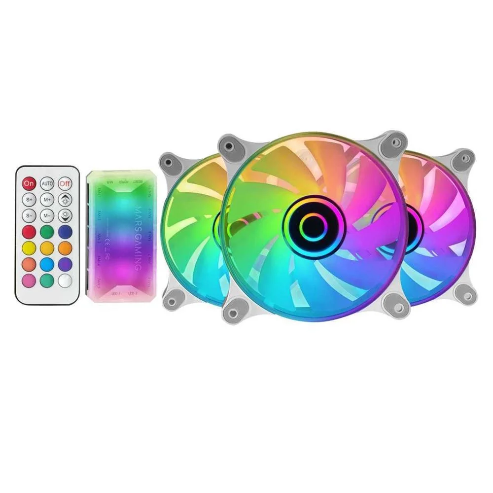 Ventoinha Mars Gaming Mf-3dkit,3x12cm Infi Mirror Fan,10c Argb Control Box,Rf Remote & Mb Control,Wh