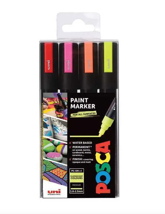 Estuche 4 Uds. Pc-5m Fluor Posca Uniball 182634682