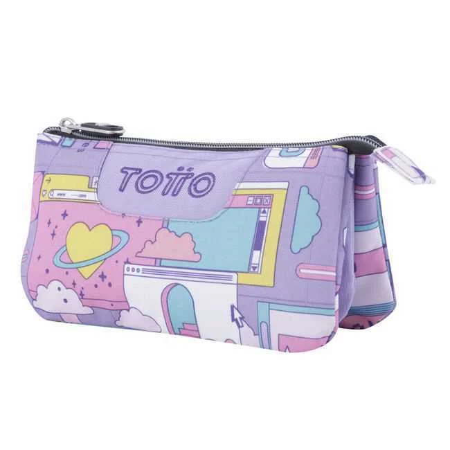 Estuche Escolar Tres Compartimentos Morado Ciber .