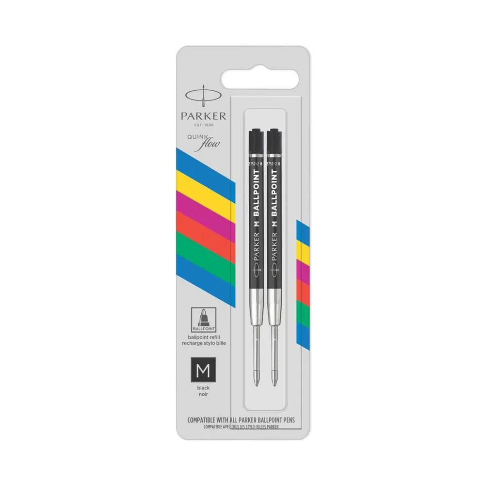1x2 Parker Quinkflow Basic Ballpoint Pen Refill M Black