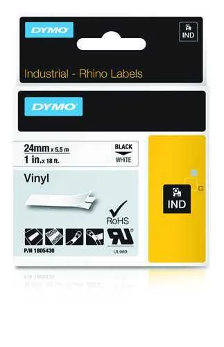 Dymo Rhino Coloured Vinyl Black White (1805430)