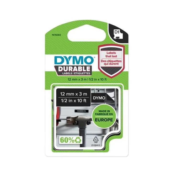 Dymo D1  Schriftband Vinyl  12mmx3.0m Weiß   ->schwarz