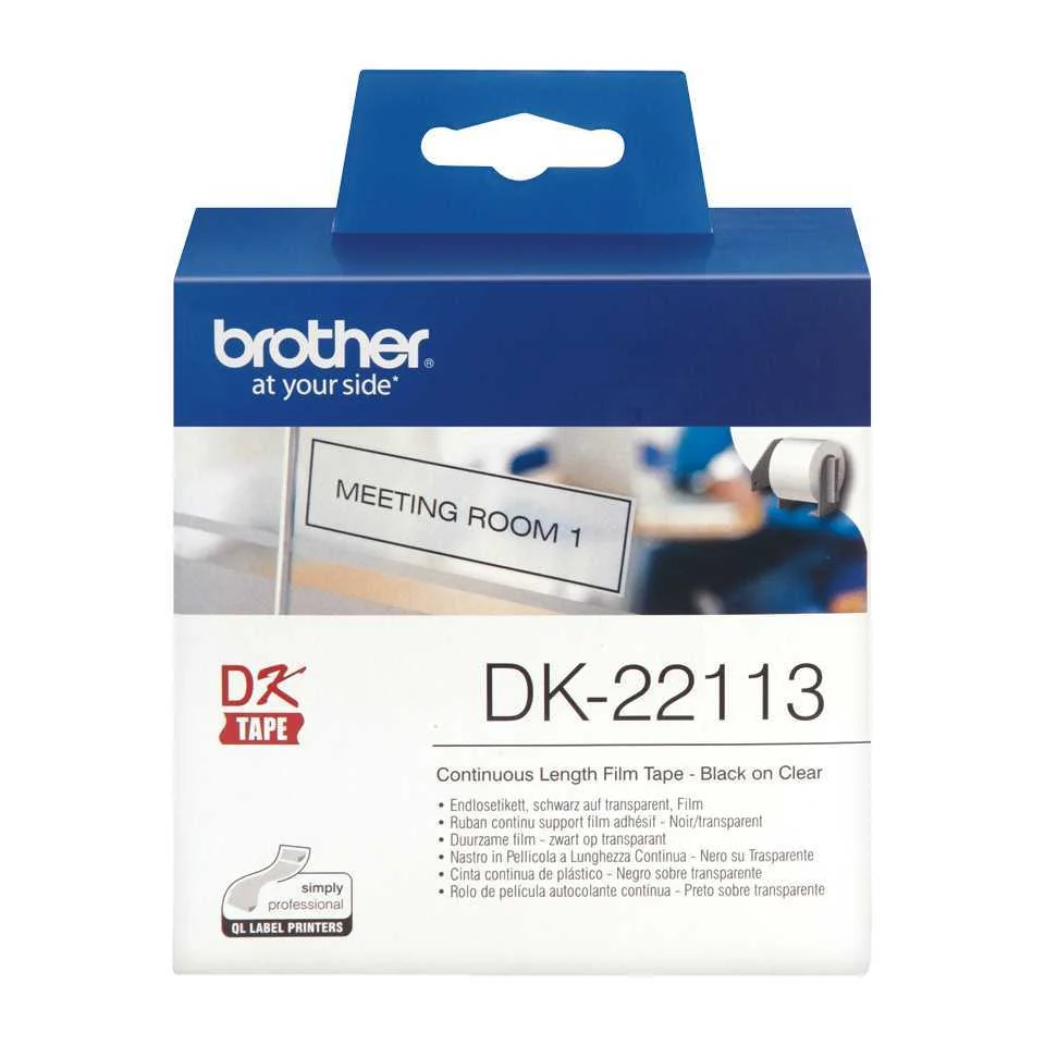 Cinta Laminada para Máquinas Rotuladoras Brother Dk-22113 62 Mm X 15,24 M Preto/Transparente 