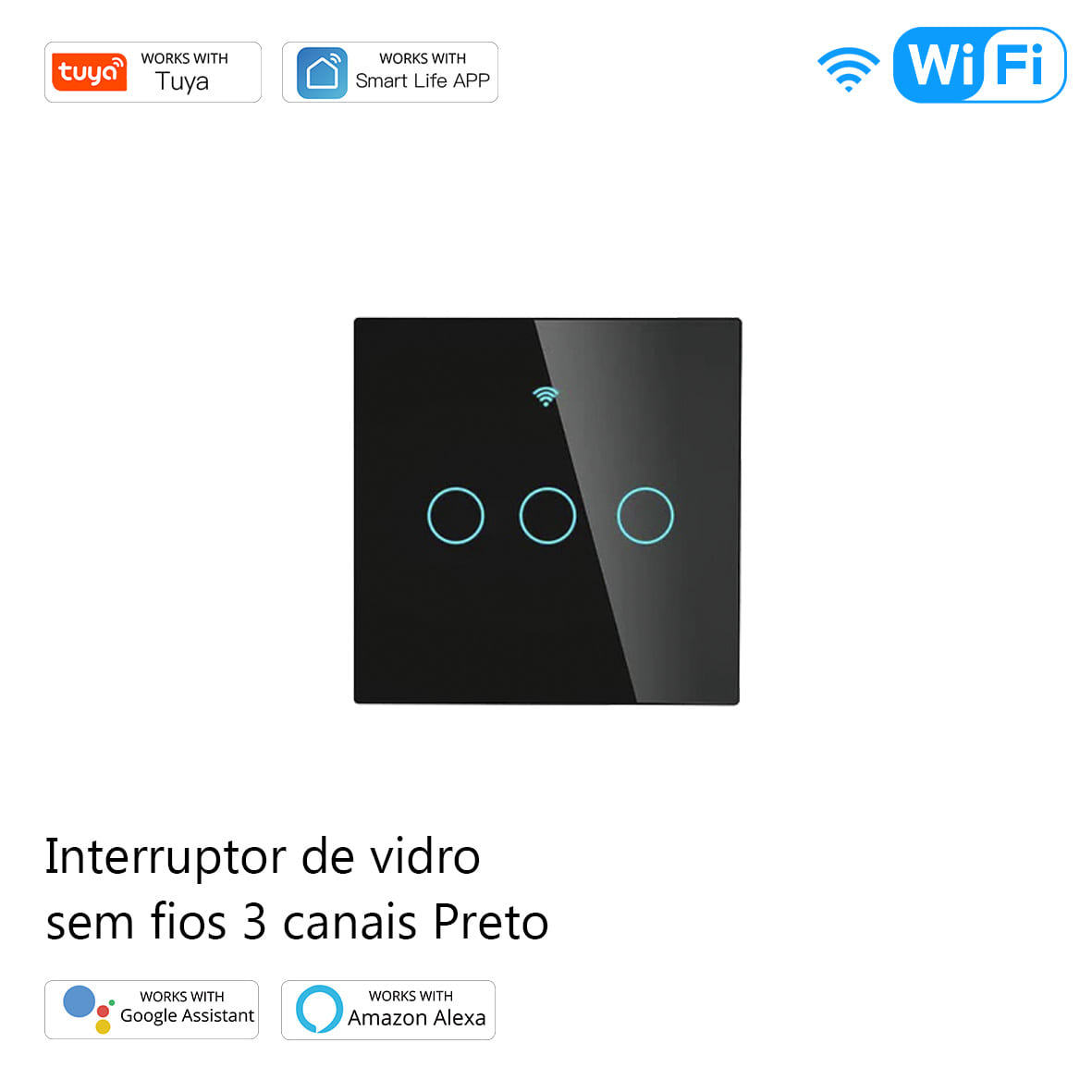 Interruptor Sem Fios 3 Canais Rf433 Preto
