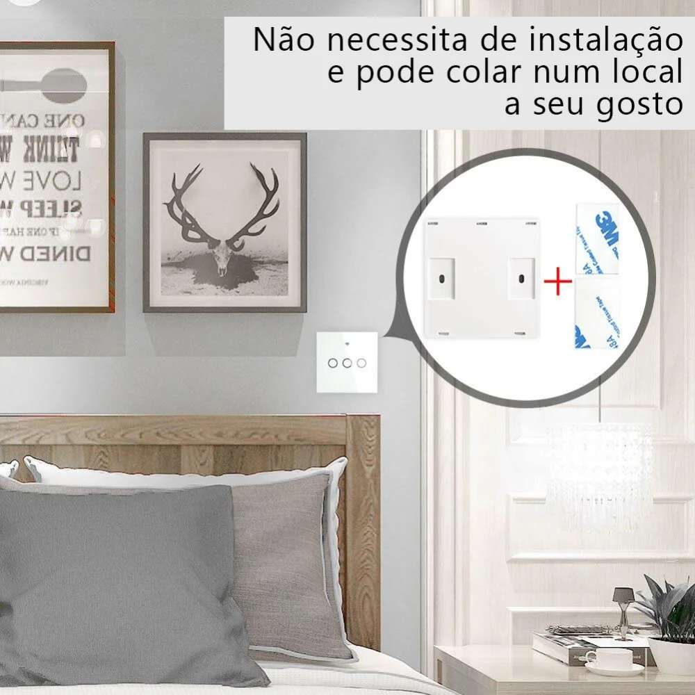 Interruptor sem fios 3 canais RF433 Preto