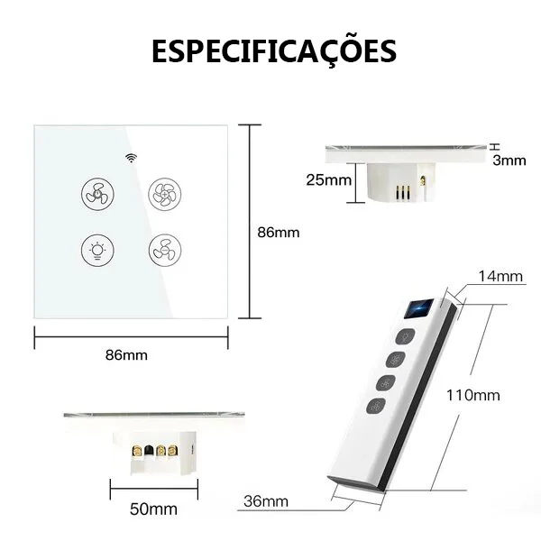 Interruptor de Luz e Ventilador Wi-Fi+Rf433