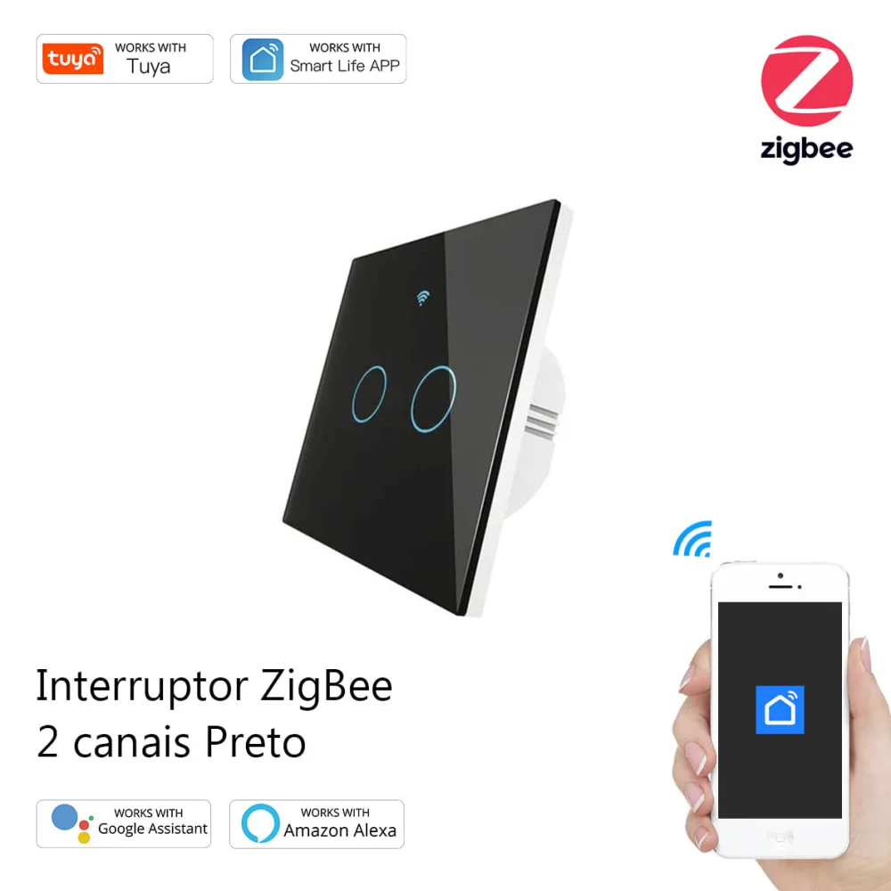 Interruptor de Luz 2 canais ZigBee Preto