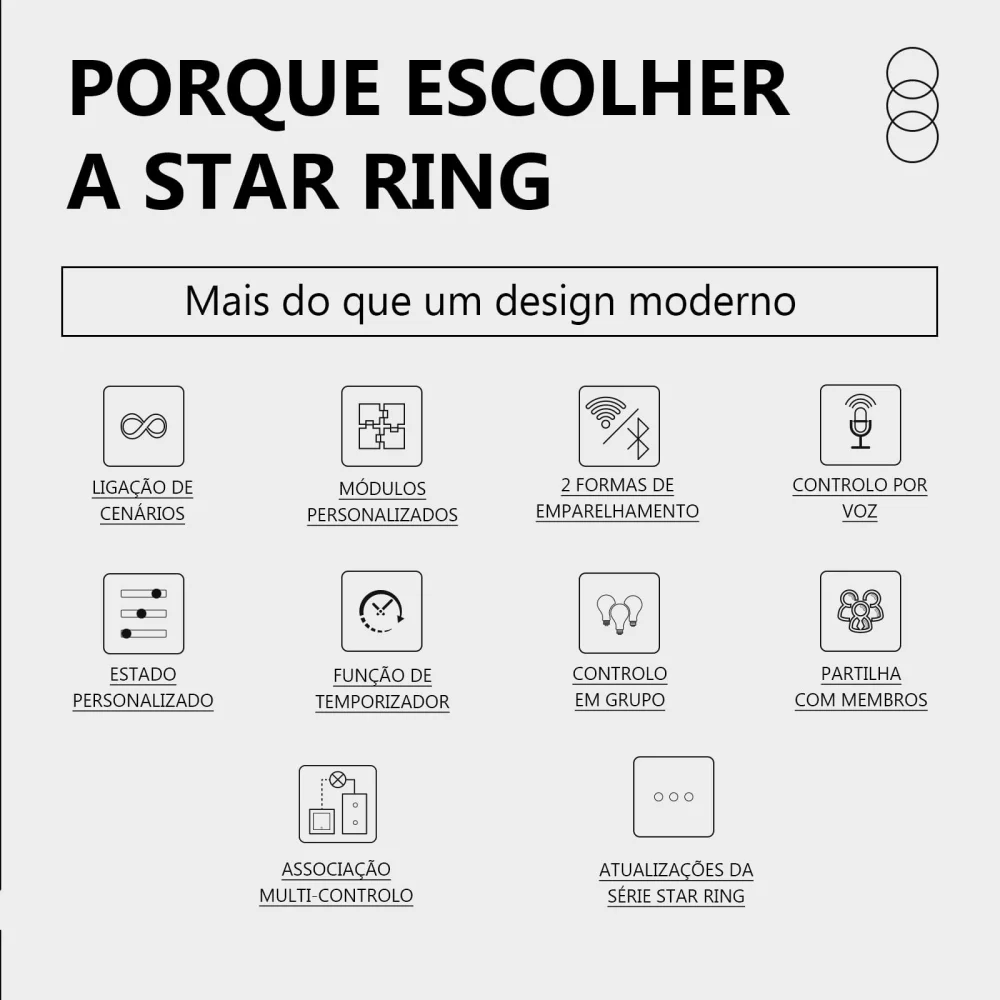 Interruptor sem fios 1 canal Star Ring ZigBee