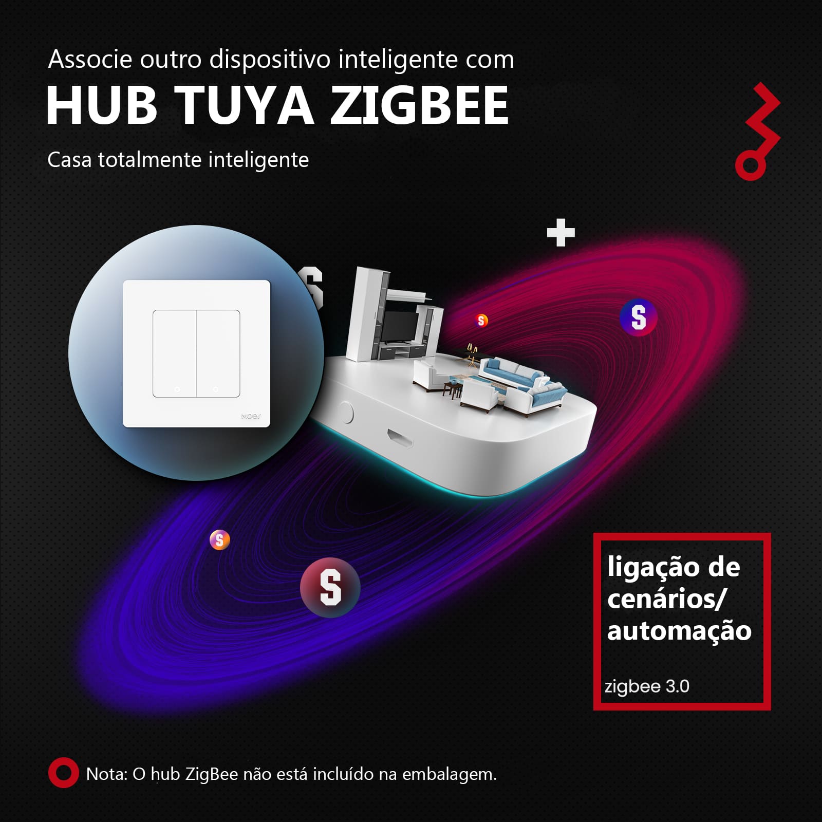 Interruptor sem fios 2 canais Star Ring ZigBee