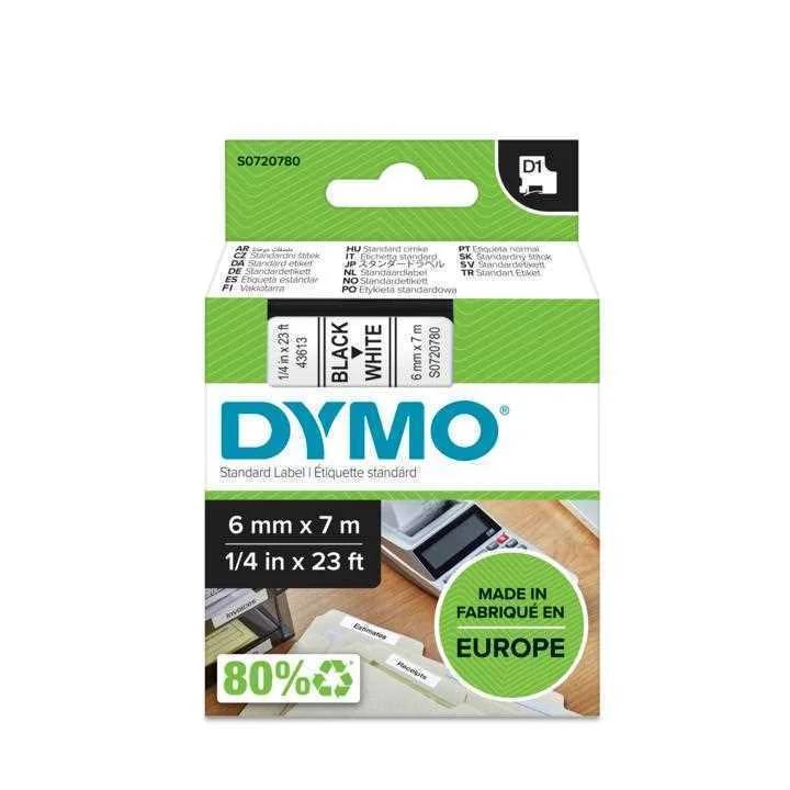 Dymo D1 Label Maker Tape 43613, Black On White (6mm X 7m)