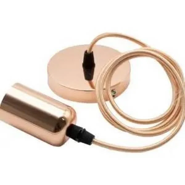 Susp. com Fio Textil E27 Liso Ouro Rosa