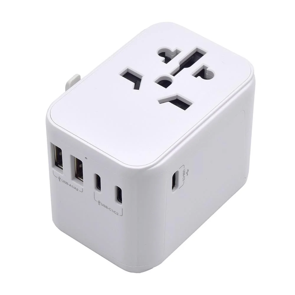 Adaptador de Corrente Ewent Ew1470 Universal para Eu/Eua/Uk/Aus/Cn/Br + Dual Usb-A + 3x Usb-C Branco