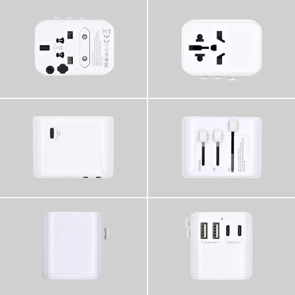 Adaptador de Corrente Ewent Ew1470 Universal para Eu/Eua/Uk/Aus/Cn/Br + Dual Usb-A + 3x Usb-C Branco
