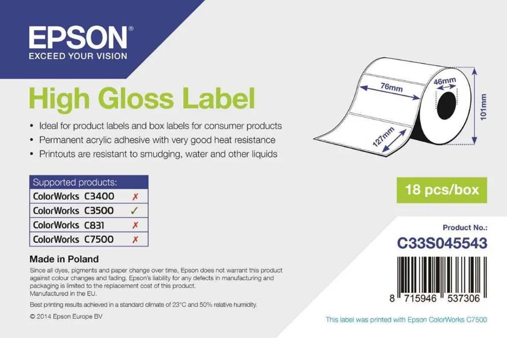 Epson Rolo de Etiqueta 76mmx127mm C3500