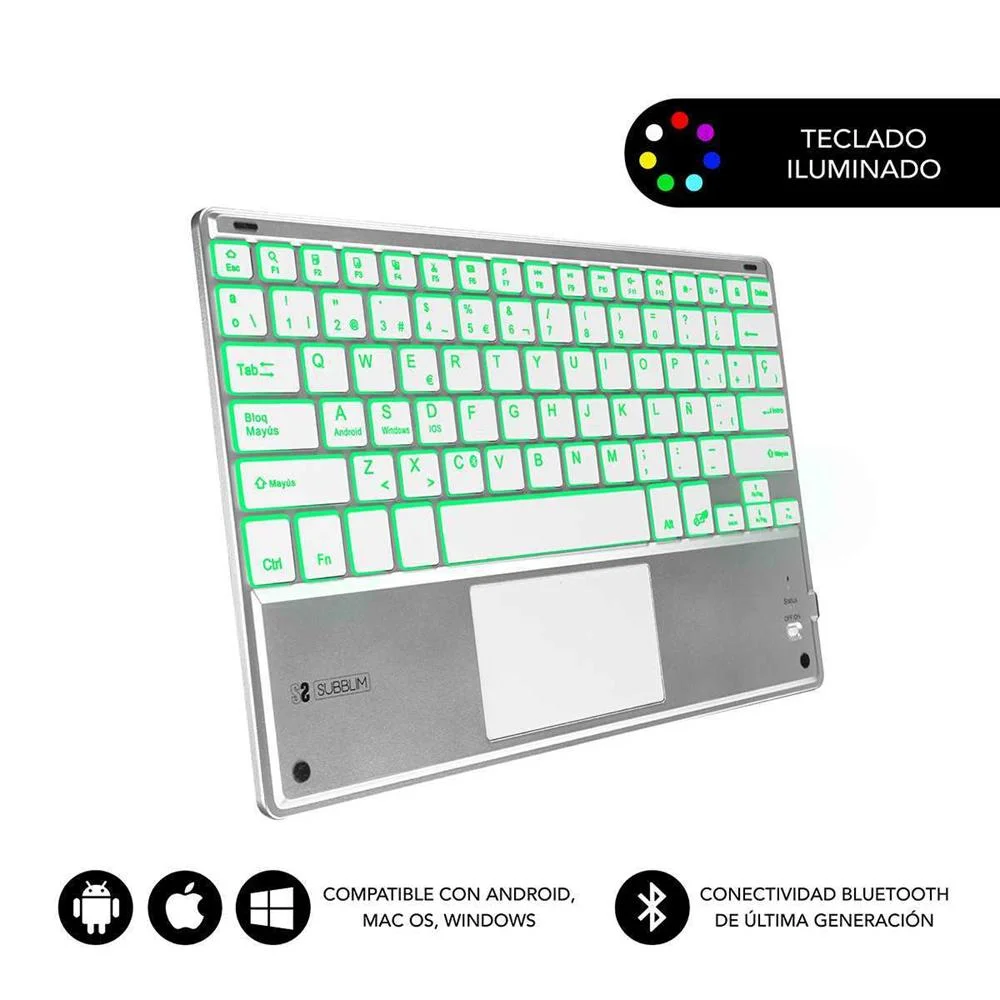 Teclado Bluetooth com Suporte para Táblete Subblim Sub-Kbt-Smbt50 Qwerty Espanhol Preto/Branco Espan