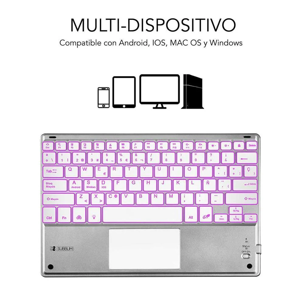 Teclado Bluetooth com Suporte para Táblete Subblim Sub-Kbt-Smbt50 Qwerty Espanhol Preto/Branco Espan