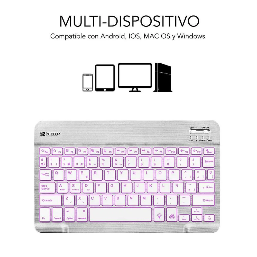 Subblim Teclado Smart Backlit Bluetooth Silver Pr.