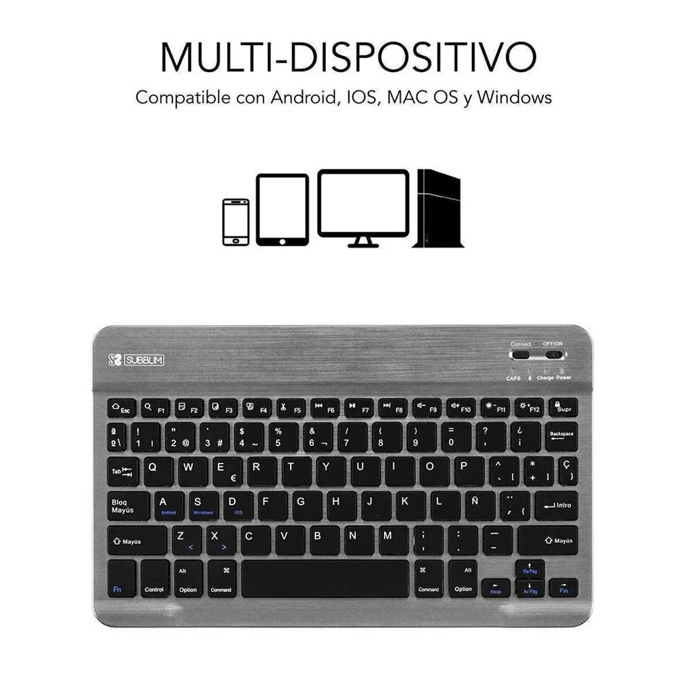 Subblim Teclado Smart Bluetooth Grey Preto, Cinze.