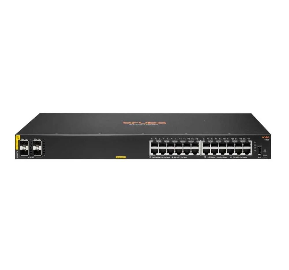 Switch Aruba 6000 24 Portas 10/100/1000mbps 4sfp Poe + 370w Gerido L3 Preto - Hpe